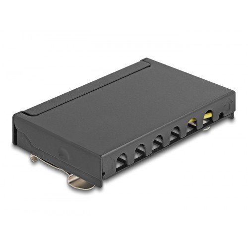 Delock Mini Desktop Patch Panel RJ45 jack 6 port Cat.6A shielded black - for mounting on a table, wall or DIN rail