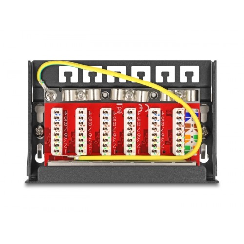 Delock Mini Desktop Patch Panel RJ45 jack 6 port Cat.6A shielded black - for mounting on a table, wall or DIN rail