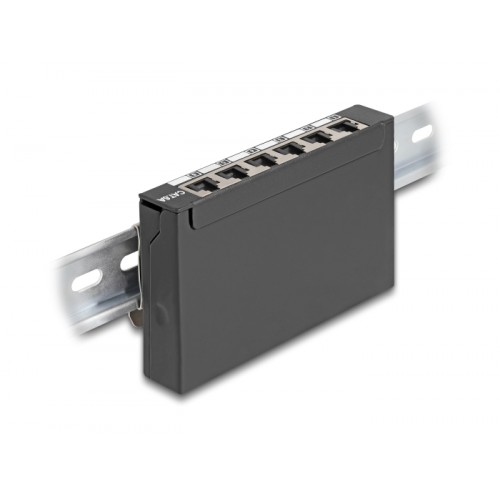 Delock Mini Desktop Patch Panel RJ45 jack 6 port Cat.6A shielded black - for mounting on a table, wall or DIN rail