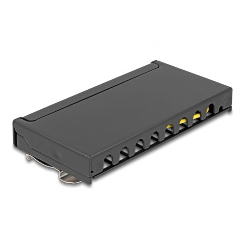 Delock Mini Desktop Patch Panel RJ45 jack 8 port Cat.6A shielded black - for mounting on a table, wall or DIN rail