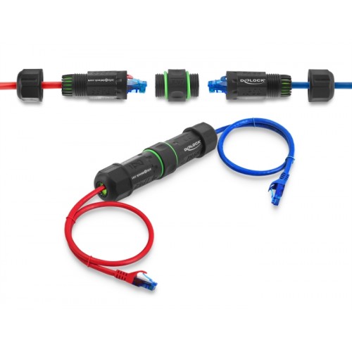 Delock Cable Connector RJ45 jack to RJ45 jack Cat.6 with M16 thread IP68 dust and waterproof