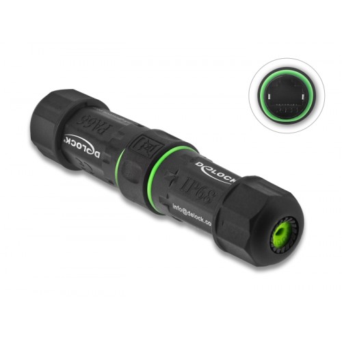 Delock Cable Connector RJ45 jack to RJ45 jack Cat.6 with M16 thread IP68 dust and waterproof