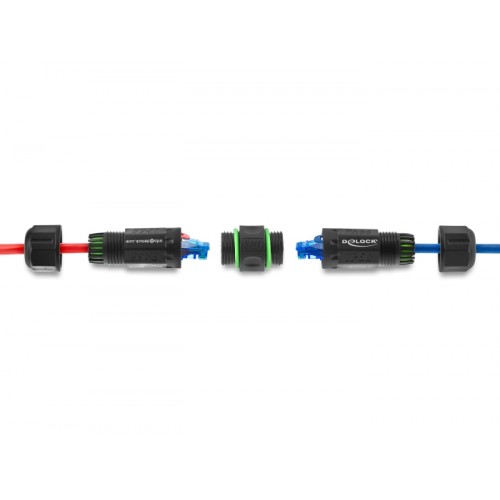 Delock Cable Connector RJ45 jack to RJ45 jack Cat.6 with M16 thread IP68 dust and waterproof