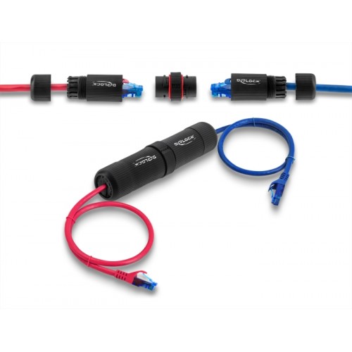 Delock Cable Connector RJ45 jack to RJ45 jack Cat.6 with M16 thread and bayonet lock IP68 dust and waterproof