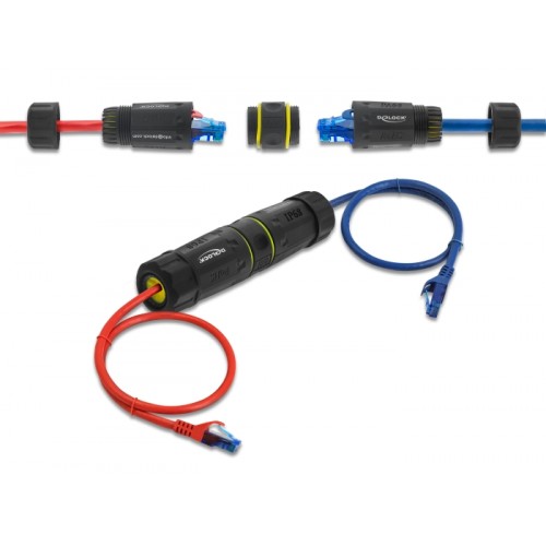 Delock Cable Connector RJ45 jack to RJ45 jack Cat.7 with M23 thread IP68 dust and waterproof