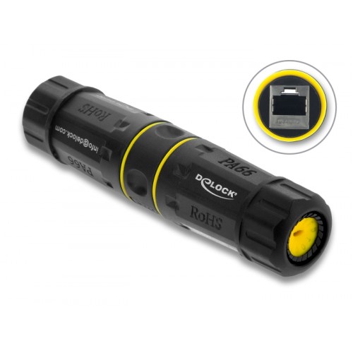 Delock Cable Connector RJ45 jack to RJ45 jack Cat.7 with M23 thread IP68 dust and waterproof