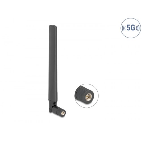 Delock 5G 3.4 - 5.0 GHz Antenna SMA plug 4.7 dBi omnidirectional with tilt joint black