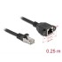 Delock Network Extension Cable S/FTP RJ45 plug to RJ45 jack Cat.6A 0.25 m flat design black