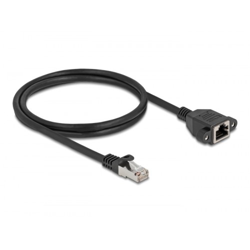 Delock Network Extension Cable S/FTP RJ45 plug to RJ45 jack Cat.6A 1 m flat design black