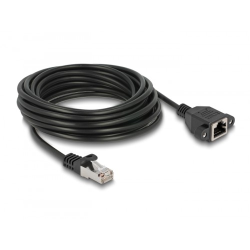 Delock Network Extension Cable S/FTP RJ45 plug to RJ45 jack Cat.6A 5 m flat design black