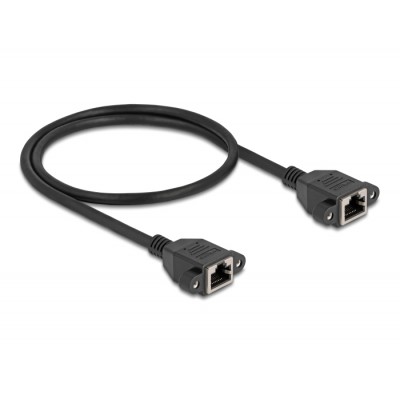 Delock Network Extension Cable S/FTP RJ45 jack to RJ45 jack Cat.6A flat design 0.5 m black 2