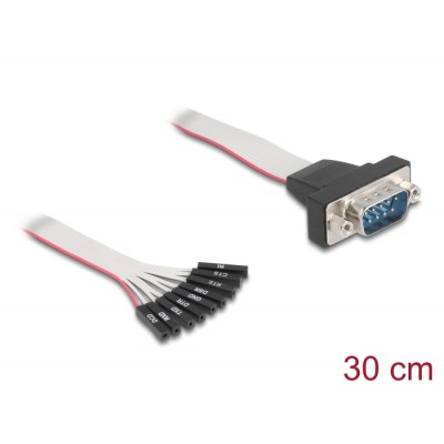 Delock Flat Ribbon Cable RS-232 with 9 x pin header female to D-Sub 9 pin male with nuts 30 cm