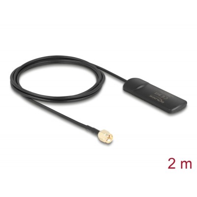 Delock GSM UMTS LTE WLAN 2.4 GHz Antenna SMA plug 2 dBi omnidirectional fixed black self-adhesive