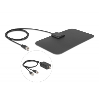 Delock DAB+ DVB-T2 Antenna F plug 5 - 25 dB active omnidirectional black adhesive mounting