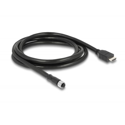 Delock M12 Cable A-coded 17 pin female to HDMI male 2 m black 2