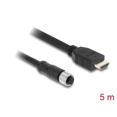 Delock M12 Cable A-coded 17 pin female to HDMI male 5 m black