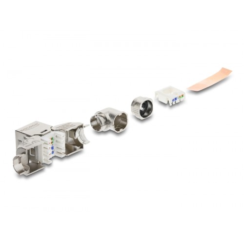 Delock Keystone Module RJ45 jack to LSA Cat.6A with metal latch tool-free 90° angled shielded