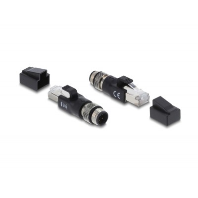 Delock M12 Adapter D-coded 4 pin male to RJ45 plug black 2