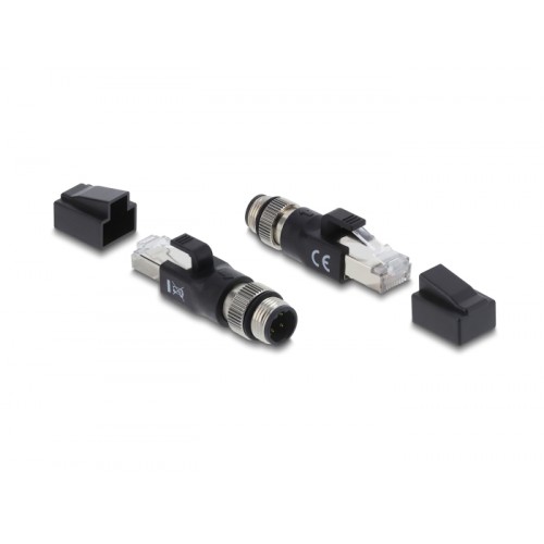 Delock M12 Adapter D-coded 4 pin male to RJ45 plug black