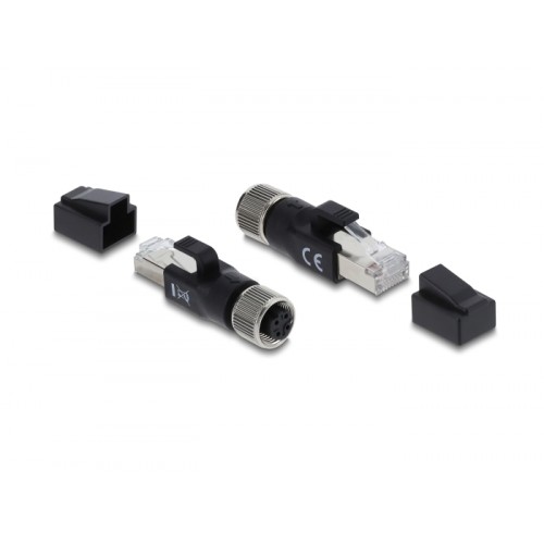 Delock M12 Adapter D-coded 4 pin female to RJ45 plug black