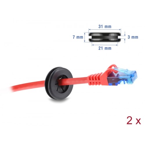 Delock Rubber Cable Bushing round Ø 25 mm black 2 pieces
