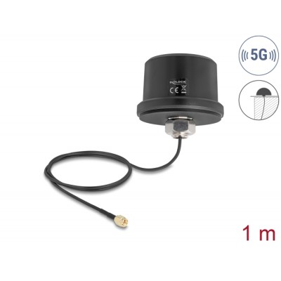 Delock 5G LTE GNSS WiFi 6 Antenna SMA plug 1.9 - 3.3 dBi omnidirectional with connection cable ULA100 1 m roof mounting outdoor 