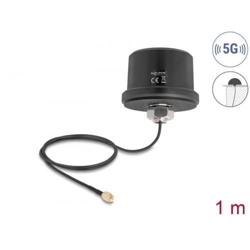 Delock 5G LTE GNSS WiFi 6 Antenna SMA plug 1.9 - 3.3 dBi omnidirectional with connection cable ULA100 1 m roof mounting outdoor 