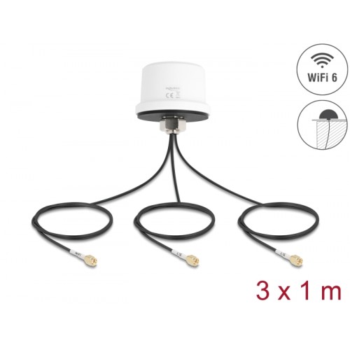 Delock 4G MIMO Dual Band WiFi 6 Antenna 2 x SMA + 1 x RP-SMA plug ULA100 1 m screw mounting outdoor white
