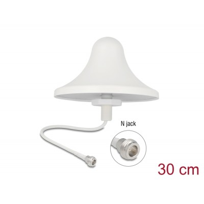 Delock 4G WiFi 2.4 GHz Antenna N jack 3 dBi 30 cm RG-58 omnidirectional ceiling mount white