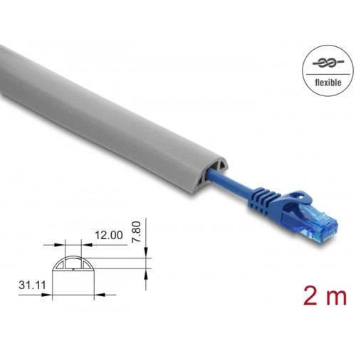 Delock Cable Duct PVC flexible 30 x 10 mm - length 2 m grey