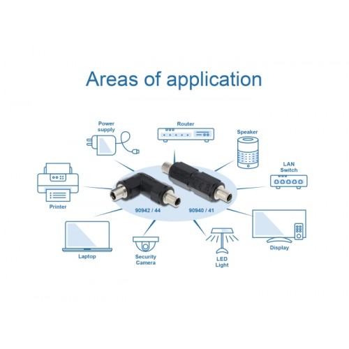 Delock DC Barrel Jack Adapter DC 5.5 x 2.1 mm female to female with thread straight