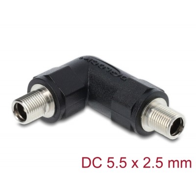 Delock DC Barrel Jack Adapter DC 5.5 x 2.5 mm female to female with thread angled 90°