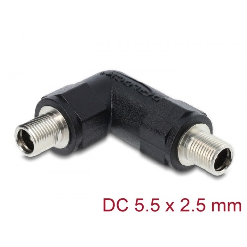 Delock DC Barrel Jack Adapter DC 5.5 x 2.5 mm female to female with thread angled 90°