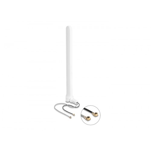 Delock WiFi 6 Twin Antenna 2 x I-PEX Inc., MHF® I plug 2 - 5 dBi 17 cm omnidirectional with flexible joint white