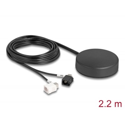 Delock 4G GNSS Antenna 1 x FAKRA A + 1 x FAKRA B jack 2 dBi / 28 dB 2.2 m RG-174 omnidirectional roof mount black outdoor