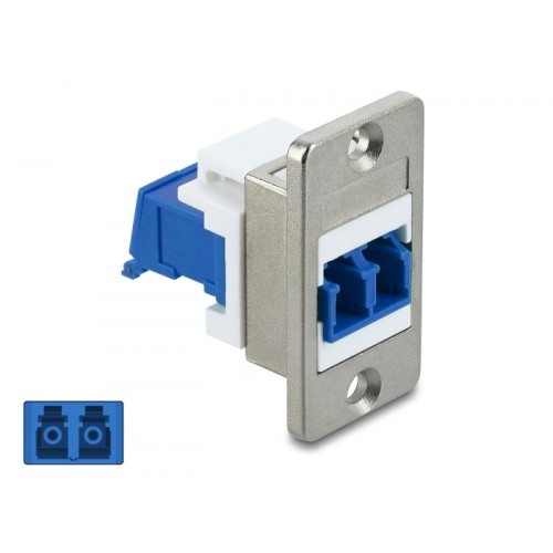 Delock Panel Mount LC Duplex female to LC Duplex female with laser protection flip inside silver / blue / white