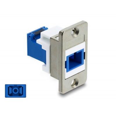 Delock Panel Mount SC Simplex female to SC Simplex female with laser protection flip inside silver / blue / white