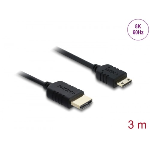 Delock Coaxial High Speed HDMI cable HDMI male to Mini HDMI male 8K 60 Hz 3 m