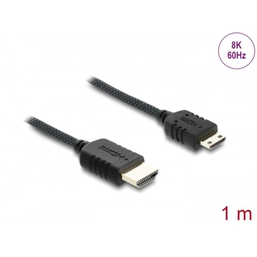 Delock Coaxial High Speed HDMI cable HDMI male to Mini HDMI male 8K 60 Hz with braided coating 1 m