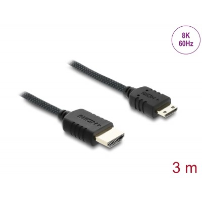Delock Coaxial High Speed HDMI cable HDMI male to Mini HDMI male 8K 60 Hz with braided coating 3 m