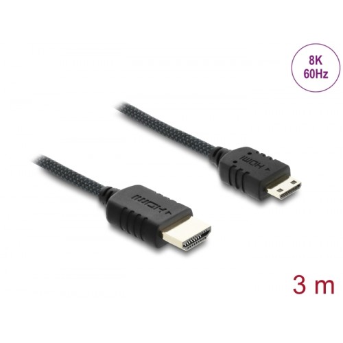 Delock Coaxial High Speed HDMI cable HDMI male to Mini HDMI male 8K 60 Hz with braided coating 3 m