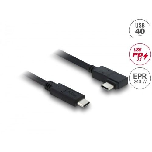 Delock Coaxial USB 40 Gbps cable angled left / right USB PD 3.1 240 W 1 m