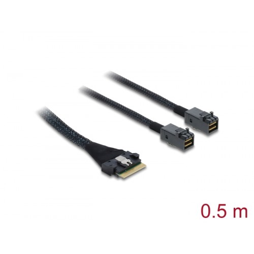 Delock PCIe 4.0 Cable Slim SAS SFF-8654 8i to 2 x Mini SAS HD SFF-8643 0.5 m