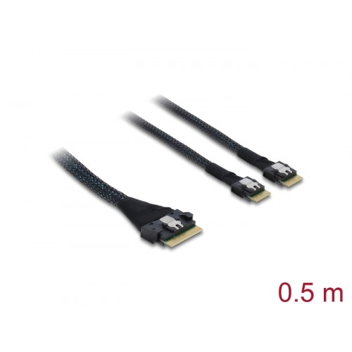 Delock PCIe 4.0 Cable Slim SAS SFF-8654 8i to 2 x Slim SAS SFF-8654 4i 0.5 m