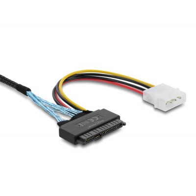Delock PCIe 4.0 Cable Slim SAS SFF-8654 8i to 2 x U.2 SFF-8639 female + power connector 0.5 m 2