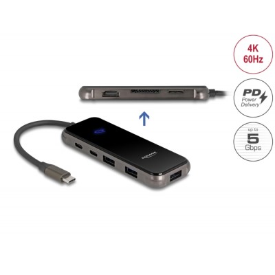 Delock USB Type-C™ Docking Station 4K - HDMI / USB Hub / SD - Mirco SD slot / PD 3.0 85 W Tempered Glass Surface