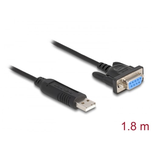 Delock USB 2.0 to Serial RS-232 Adapter Sub-D 9 female with screws compact connector housing 1.8 m FTDI