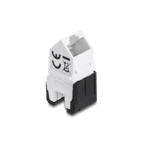 Delock Keystone Module RJ45 jack to LSA Cat.6A 45° angled connector, unshielded, 180° cable routing tool-free black / white