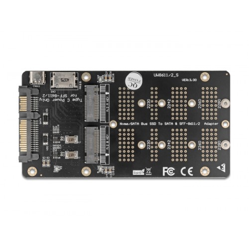 Delock Converter M.2 Key M NVMe SSD to OCuLink SFF-8612 and M.2 Key B SATA SSD to SATA