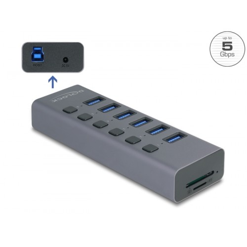 Delock External USB 5 Gbps 6 port Hub with Switch and SD / Micro SD slot